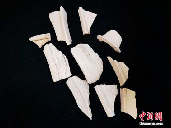 圖為靜寧縣賈河鄉(xiāng)竇坪村出土的彩陶片、紅陶片。 夏劍鋒 攝